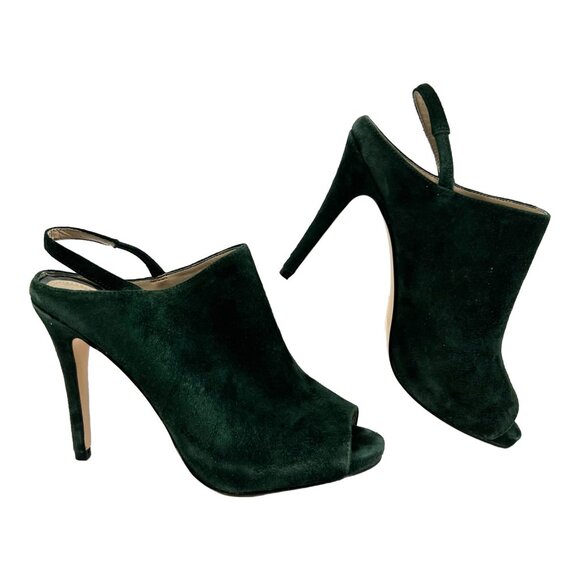 White House Black Market Green Suede Peep Toe Heels | Size 7 - Picture 1 of 10